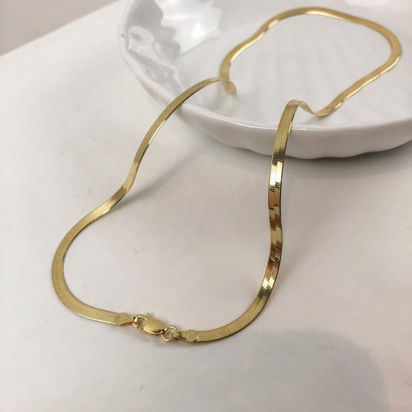 Gold Herringbone Chain 14K Herringbone Chain Necklace Herringbone Snake Chain - Picture 6 of 6